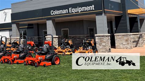 Coleman equipment - Coleman Equipment is your premier dealer for top quality construction, agricultural and turf equipment from major brands like Kubota, Scag, Toro Dingo, Exmark, Stihl and others. Founded by Jim Coleman as Coleman Coal & Feed, Coleman Equipment is still headquartered in Bonner Springs, KS and still owned and operated by the Coleman family.